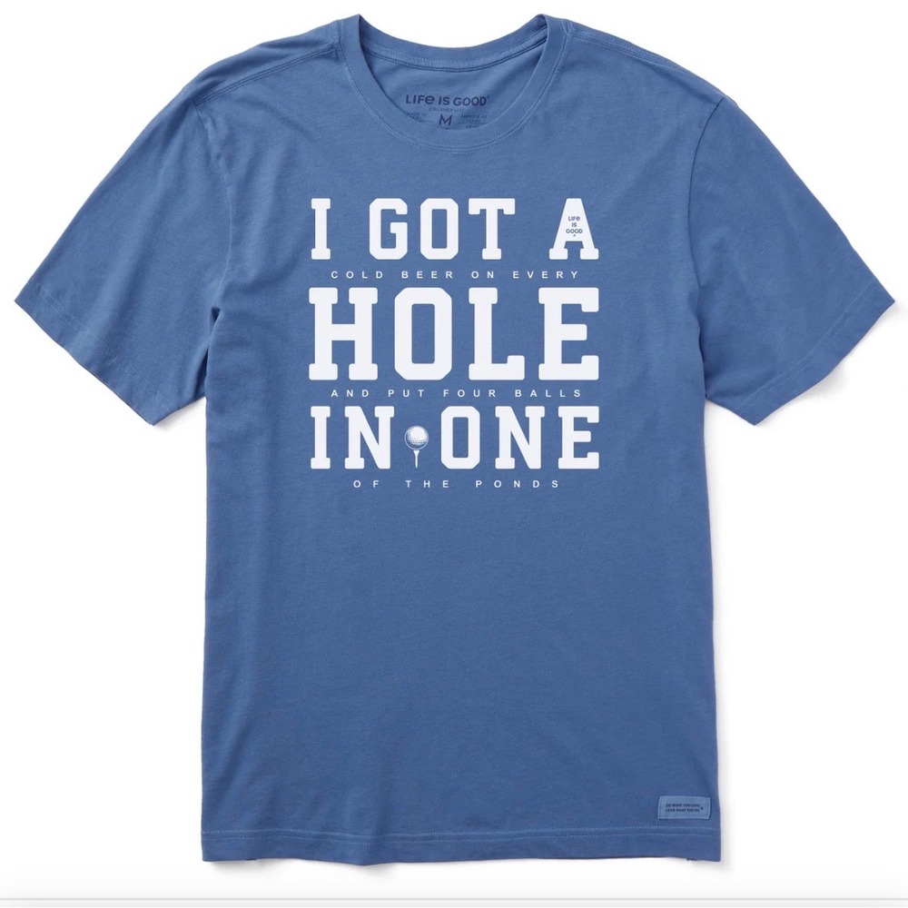 Life is Good Hole in One Men's Funny T-Shirt‎ Blue 2XL Humor Short Sleeve